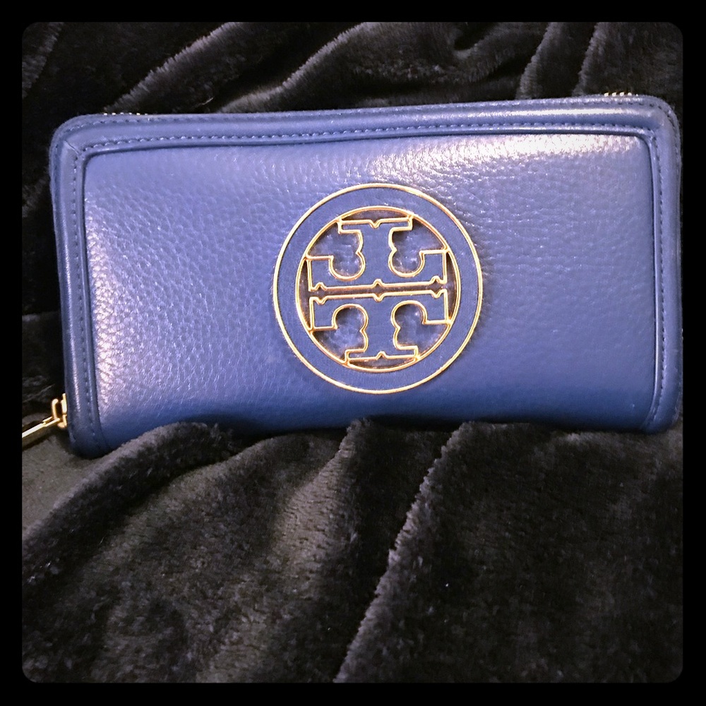 Blue & Gold Tory Burch Zip Around wallet